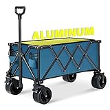 WARMHONIU Beach Wagon Cart with Wheels Foldable, Aluminum Collapsible Folding Wagon, Adjustable Handle & Removable Wheels, Heavy Duty Utility Wagon for Sand, Garden, Sports