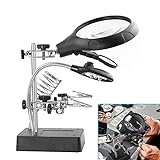 Vludiss Desktop LED Lighted Magnifying Glass Soldering Station, 2.5X 7.5X 10X Helping Hands Magnifier Soldering Station & Desk Lamp Hands Free Auxiliary Clips Alligator Clamp Stand Repair Kits