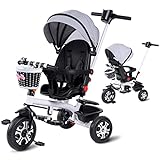 LazyWomen Baby Tricycle, 6-In-1 Kid Stroller Tricycle for Toddler Ages for 6 Months to 6 Years, Baby Trike with Guardrail, Rotatable Seat, Push Handle, Cover, Toys for Girl Boy Gift Outdoor Activities