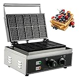 VBENLEM Commercial Rectangle Waffle Maker 10pcs Nonstick Electric Waffle Maker Machine Stainless Steel 110V Temperature and Time Control Heart Waffle Maker Suitable for Restaurant Snack Bar