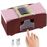 HJCMikee 1 to 2 Deck Automatic Card Shuffler Luxury Wood Grain Professional Casino Poker Cards Shuffle Machine Playing Blackjack Game Battery Operated Or USB Electric Equipment