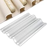 AYCCNH Stainless Steel Perforated French Baguette Bread Pan 3 Waves Toaster Oven Baking Tray (15'x10') with Large Bread Proofing Cloth (17.7' x 30.3')