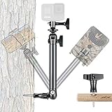 Adjustable 2-Ball-Head Arm Outdoor Phone Hunting Trail Action Camera Time Lapse Vlogging Mount Stand Holder Tree Wood Mounting Screw Brackets for iPhone Samsung Smartphone Gopro Akaso Blink Arlo