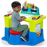 Simplay3 Creative Kids Art Desk Table and Chair Set with Attached Desk Chair, Full Floor and Art Storage