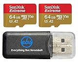 SanDisk Extreme 64GB (2 Pack) MicroSD Memory Card for DJI Mavic Mini 2, Mavic Mini, Mavic Air 2 Drone - C10 A2 V30 SDXC (SDSQXAH-064G-GN6MN) Bundle with (1) Everything But Stromboli Micro Card Reader