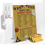 Halloween Theme Games - What's Your Spooky Name, 1 Sign with Stand and 50 Name Stickers, Halloween Party Game and Activity for Kids，Party Games，Baby Shower Games，Classroom Activity (HW010A)