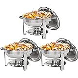 ZENY Pack of 3 Round Chafing Dish Full Size 5 Quart Stainless Steel Deep Pans Chafer Dish Set Buffet Catering Party Events Warmer Serving Set Utensils w/Fuel Holder