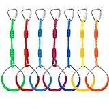 Kawuneeche 7PCS Colorful Ninja Rings - Gymnastic Rings, Swing Bar Rings, Monkey Rings, Climbing Rings Outdoor Backyard Play Sets Playground Equipment for Ninjaline Obstacle Accessories