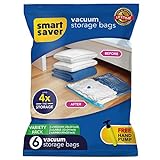 6 Pack Space Saver Storage (2Jumbo,2Large,2Medium) Compression Bags for Clothes, Pillows, Comforters Storage Vacuum Sealer Bag for Clothes Storage, Vacuum Sealed Airtight Reusable | Travel Hand Pump