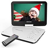 DBPOWER 12' Portable DVD Player with 5-Hour Rechargeable Battery, 10' Swivel Display Screen, SD/USB Port, with 1.8m Car Charger, Power Adaptor and Car Headrest Mount, Region Free-White