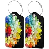 2Pcs Luggage Tags Colorful Flower Leather Name ID Labels with Full Privacy Cover and Stainless Steel Loop for Bag Suitcase Travel Accessories