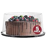 9' Plastic Disposable Cake Containers Carriers with Dome Lids and Cake Boards | 5 Round Cake Carriers for Transport | Clear Bundt Cake Boxes/Cover | 2-3 Layer Cake Holder Display Containers