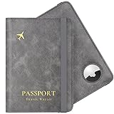Stouchi AirTag Passport Wallet, Grey, Unisex, Faux Leather, RFID Blocking, Anti-Waterproof