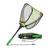 Black Paw Floating Fishing Net, Fish Landing Net with Built in Length Scale Foldable Telescopic Rubber Coated Fishing Net for Kayak, Fly, Trout, Fishing Net Freshwater Saltwater Green (Fixed Pole)