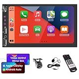 Double Din Car Stereo Apple Carplay and Android Auto 7 Inch Touch Screen FM AM Mic 16-Band EQ DSP Car Audio Receivers with Bluetooth AHD Backup Camera Mirror Link 2USB TF Aux in Car MP5 Player