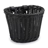 Bike Basket, Front Handlebar Storage Basket with Adjustable Leather Straps, Bicycle Accessories, Hand Woven, Waterproof (Black(10 * 7.5 * 7 in))