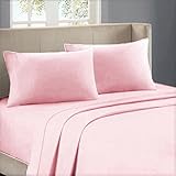 Dainty Homes 600 TC 4 Piece Bed Sheet Set Queen (Flat Sheet, Fitted Sheet 12'' + 2 Pillowcases) Wrinkle & Fade Resistant 100% Egyptian Cotton Solid Pink