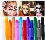 Face Paint Kit for Kids, 12 Colors Washable Halloween Cosplay Makeup Body Paint Sticks Crayons for kids&Adult Clown Face Makeup, Professional Face Painting Kit for Festivals Birthday Party