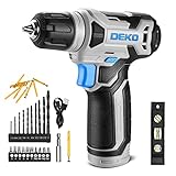 DEKO 8V Cordless Drill, Drill Set with 3/8'Keyless Chuck, Built-in LED, Type-C Charge Cable, 42pcs Acessories, Power Drill for Drilling and Tightening/Loosening Screws
