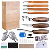 Wood Carving Tools Set 3pcs Whittling Knife and 4pcs K2 Carbon Steel Wood Carving Knife,Whittling Kit with 8pcs Basswood Wood Blocks Gifts Set for Adults and Kids Beginners Wood Carving Kit Gifts