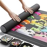 Newverest Jigsaw Puzzle Mat Roll Up, Saver Pad 46” x 26” Portable Keeper Up to 1500 pieces with Non-Slip Rubber Bottom and Smooth Polyester Top + 3 Puzzle Sorting Trays and Travel-Friendly Storage Bag
