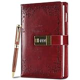 Lock Diary, Leather Writing Journal with Pen, Vintage Writing Notebook Refillable Combination Locked Journal Planner Agenda Personal Diary,Gift for Women Girls Boys Adult(Wine Red)