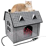 GOLOPET Heated Cat House with Intelligent Thermostat, Cat Heating Houses for Indoor Outdoor Kitty, Foldable Puppy Heated Bed Cat Shelter with Cute Windows, Sturdy and Waterproof Pet House for Winter