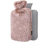 Qomfor Hot Water Bottle with Soft Premium Cover - 1.8L Large - Classic Hot Water Bag for Pain Relief, Cramps, Cozy Nights - Feet and Bed Warmer - Water Heating Pad - Great Gift - Dark Brown