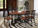East-West Furniture AVAT7-BLK-W 7-Piece Dining Table Set - 6 Kitchen Chairs with Wooden Seat - A Beautiful Butterfly leaf Kitchen Table (Black & Cherry Finish)