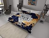 White Tiger Blanket I Korean style Mink Ultra Silky Soft Reversible Bed comforter bedspread bedding Cobias I Heavy thick weight I Perfect for Winter and Warm for all season throw (King, 71 Tiger Blue)