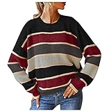 Kuluzego T-661 Black Womens Shacket Cuff Sleeve Shacket Coat for Women Boat Neck Sweater Colorblock Relaxed Fit Long Warm Striped Winter Fall Shacket 2023 Soft Comfy Clothing Trendy KD XL
