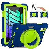 New iPad Mini 6 Case Kids 2021,iPad Mini 6th Generation Case for Kids Built-in Pencil Holder,Heavy Duty Shock Resistant Rugged with 360 Degree Swivel Handle Rugged Case for iPad Mini Case Kids