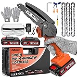 JPOWTECH Mini Chainsaw Cordless 6-Inch with 2 Batteries & Security Lock, Small Portable Handheld Electric Power Chain Saw for Gardening, Wood Cutting and Tree Trimming, Lightweight