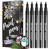 Black Paint Pens for Rock Painting, Stone, Ceramic, Glass, Wood, Tire, Fabric, Metal, Canvas. Set of 5 Water Based Black Markers for Acrylic Painting Extra Fine Point Tip
