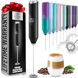 Zulay Kitchen Powerful Milk Frother Wand - Mini Milk Frother Handheld Stainless Steel - Battery Operated Drink Mixer for Coffee, Lattes, Cappuccino, Matcha - Froth Mate Milk Frother Gift - Black