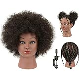 FUTAI Kinky Curly Real 100% Human Hair Mannequin Head with Table Clamp Stand for Hairdresser Practice Braiding Styling Manikin Cosmetology Doll Training Head Bleaching Dyeing Curling Cutting Updos