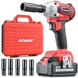 AOBEN Cordless Impact Wrench 1/2 inch,21V 300N.m Brushless Impact Gun with 4.0Ah Battery, Charger & 6 Sockets,Electric Impact Wrench for Car Home
