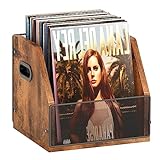 Homeiju Vinyl Record Storage, Vinyl Record Box Case Crate, Vinyl Record Album Holder, Desktop Metal & Wooden LP Record Crate, Holds up to 60 Records