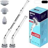 GENIANI Electric Spin Scrubber - 360 Cordless Powerful Scrub Brush for Cleaning Bathroom, Tile, Floor, Tub and Shower with Adjustable Extension Handle and 3 Replaceable Rotating Brush Heads (White)