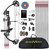 PANDARUS Compound Bow Archery for Youth and Beginner, Right/Left Handed,19”-28” Draw Length,15-29 Lbs Draw Weight, 260 fps, Package with Archery Hunting Equipment Carry Case（Black Left Handed Pro）