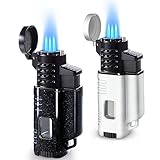 Laffizz 2 Pack Torch Lighter Triple 3 Jet Flame Adjustable Lighter Windproof Refillable Butane Gas Lighter Fuel Visible Pocket Lighter in a Gift Box(Fluid Not Included) Pearl Black&Pearl White