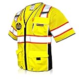 KwikSafety - Charlotte, NC - EXECUTIVE Safety Vest [10 POCKETS] Class 3 ANSI OSHA High Visibility Reflective Heavy Duty Mesh iPad Pocket HiVis Men Construction Work Gear/Yellow Large