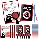 ReliThick 15 Set Detective Kit Secret Decoder Spy Kit Secret Spy Glass Decoder with Agent Training Camp Notepads Secret Mission Cards Pens Spy Birthday Party Favors Goodie Bags Prizes for Students