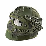 iMeshbean® Fast Tactical Helmet Combined with Full Mask and Goggles for Airsoft Paintball CS and Other Outdoor Activities Free Size (Green)