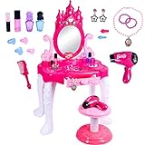 Play Vanity Sets for Girls | Toddler Makeup Vanity Playset with Mirror and Makeup Table for Kids | Beauty Set with Fashion & Makeup Accessories