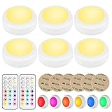 BLS LED Puck Lights with Remote Control, Wireless Under Cabinet Lighting, Battery Powered Lights, Stick on Lights, Color Changing Lights with Dimmer and Timer, AA Battery Operated Closet Light, 6 Pack