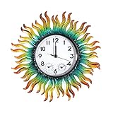 HOBYLUBY 13'' Sun Outdoor Clock, Wall Clock with Thermometer & Humidity Silent No-Ticking Waterproof for Patio, Living Room, Kitchen