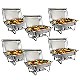SUPER DEAL 8 Qt Stainless Steel 6 Pack Full Size Chafer Dish w/Water Pan, Food Pan, Fuel Holder and Lid For Buffet/Weddings/Parties/Banquets/Catering Events (6)
