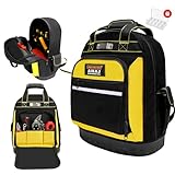 AIRAJ 16' Tool Backpack Bag for Men,Heavy Duty Waterproof Tools Organizer Bag with Molded Base,Perfect Storage & Organization with One Big Area for Industrial & Construction Work,Black-Yellow