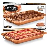 GOTHAM STEEL 2 Pc Baking Pan with Rack for Crispy Bacon + Air Fryer Basket for Bacon with Grease Catcher, Nonstick Bacon Cooker for Oven/Copper Bacon Pan, Air Fryer Pan, Oven/Dishwasher Safe